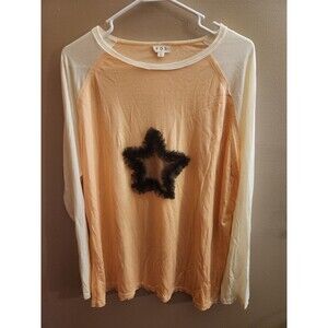 POL Oversized Patch Star Raglan Long Sleeve Top Shirt Tencel Size L